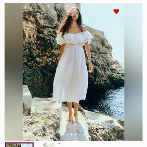 BNWT H&M White Ruffle collar Off-Shoulder Midi Dress